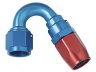 150 DEGREE POWER FLOW HOSE ENDS, RED/BLUE